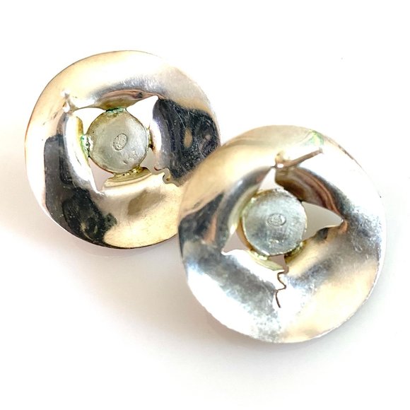 Handcrafted Sterling & Pearl Round Post Earrings - Picture 3 of 3